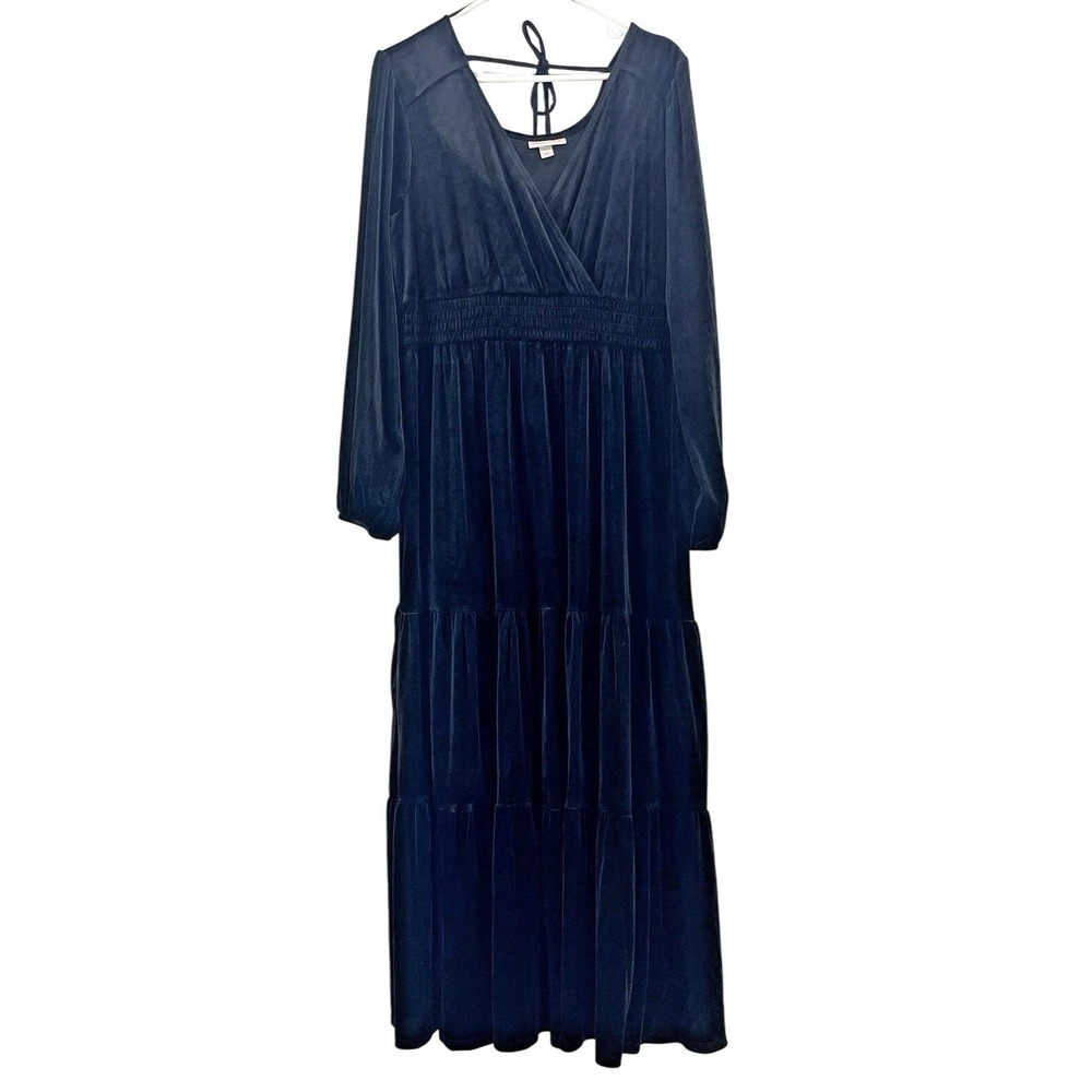 Knox Rose Velvet Tiered Maxi Dress Sz L Black Whimsigoth Boho Witchy Romantic